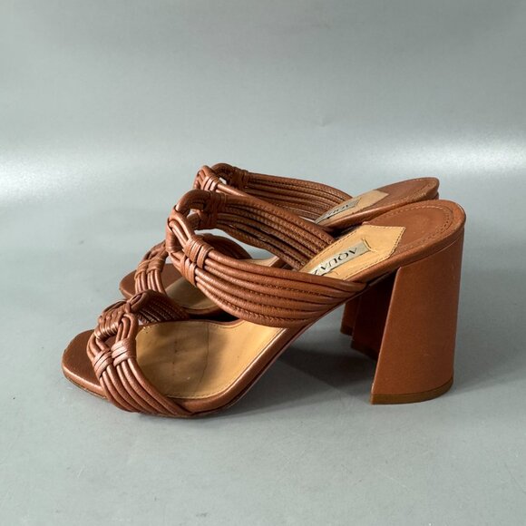 Aquazzura Brown Leather Blocked Heel Slides, Size 36 - Picture 5 of 12